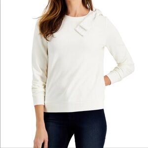 NWT Woman’s Charter Club cream sweatshirt with sequin shoulder bow size medium